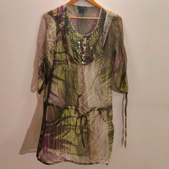 Casual Bandolera Tops - Pure Silk Green Purple Tunik - perfect for Goa 🌴🌴🌴